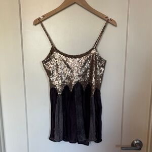 BKE Tank Top Blouse with sequin, lace detailing, and braided straps size XS